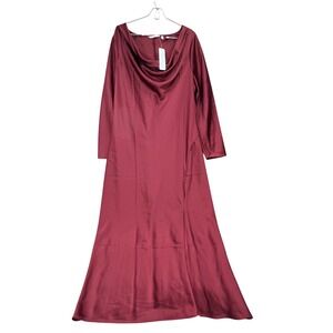 Soft Surroundings Solange Cabernet Satin Cowl Neck Long Sleeve Maxi Dress Sz 18